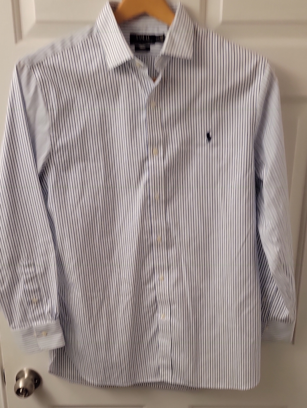Polo Ralph Lauren White Dress Shirt with Navy Pinstripes